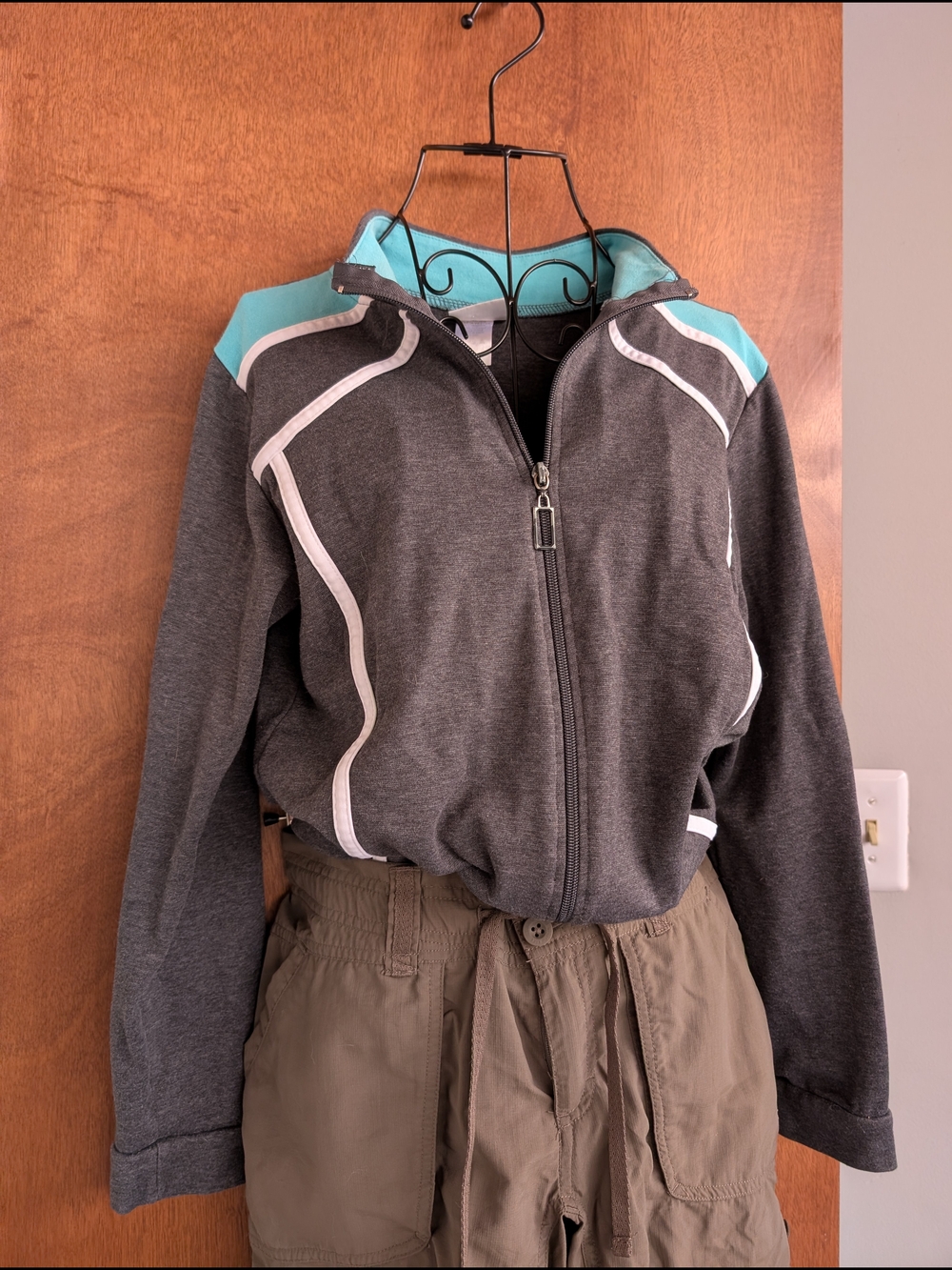 Lightweight Charcoal Bomber Style Sport Jacket with Aqua Trim